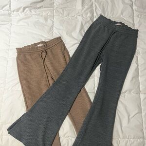 Ribbed Knit Flare Pants in Gray and Tan